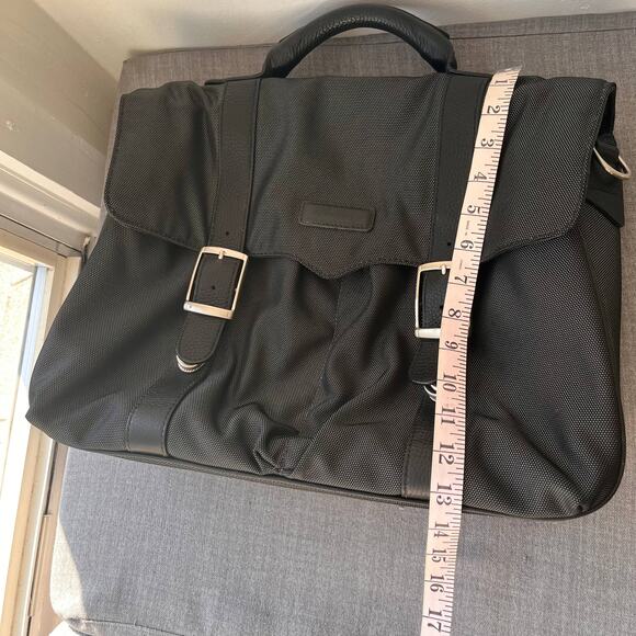 Cole Haan Canvas Leather Trim Briefcase Bag Grey Black 16" Messenger Laptop Bag - Picture 13 of 16